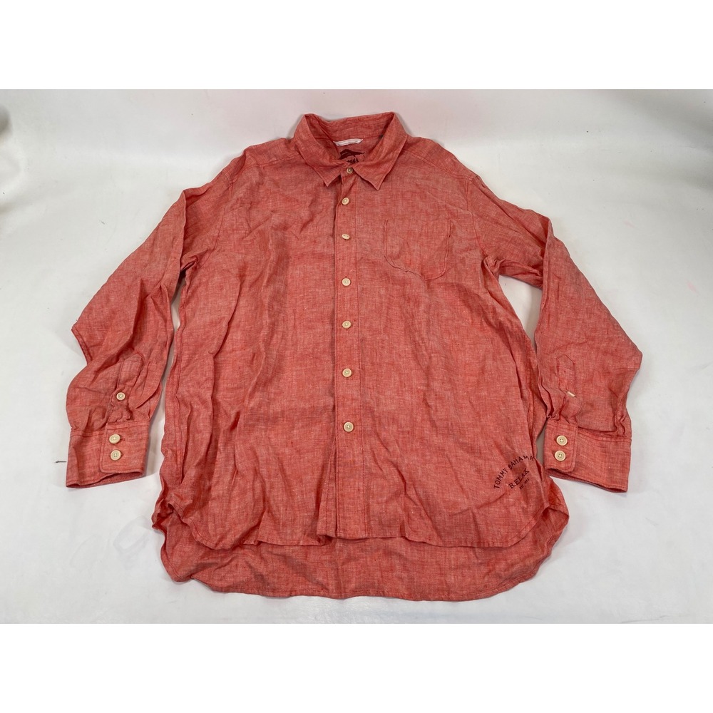 Tommy Bahama Relax Mens XL Coral Orange 100% Linen Long Sleeve Button Up Shirt